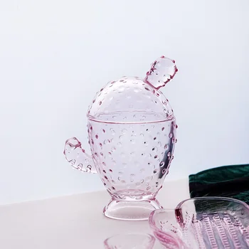 

Crystal Glass Container Cactus Candler Soap Dish Tray Pink Jewelry Storage Cans Cookie Candy Tea Jar Desktop Decorative Ornament