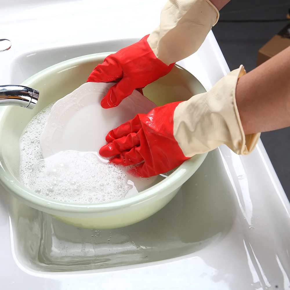 A001 2 Yuan Shop Double Color Latex Household Gloves Laundry Wash Dishes Rubber Gloves Thick Durable Plastic Hand
