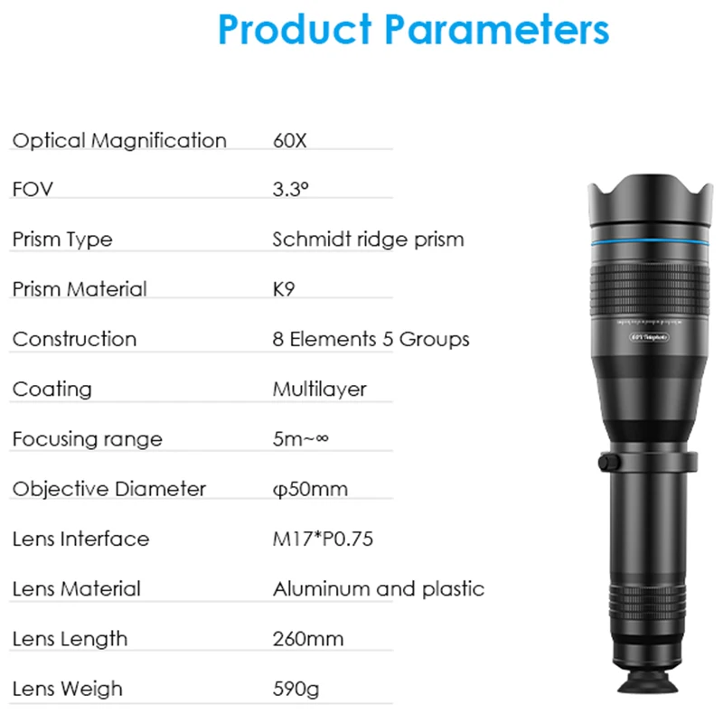 APEXEL Optional HD 60X Metal Telescope Telephoto