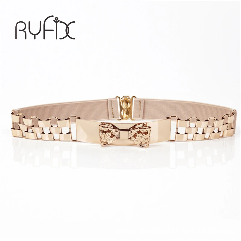 

Free Shipping Women Waist Band Elastic Mirror Metal Waist Belt Leather Metallic Bling Gold Plate Wide elastic BL62