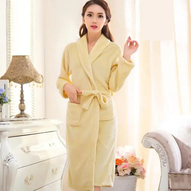 Print Bow Robe For Men&women Coral Fleece Kimono Bathrobe Gown Winter Warm Thick Home Dressing Gown Flannel Sleepwear - Цвет: Women 4