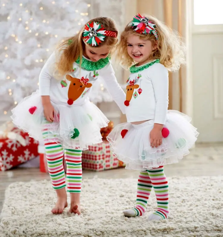 Pudcoco/Рождественский комплект одежды для маленьких девочек; Детский Рождественский комплект; топы с оленями; юбка-пачка; платье; одежда для детей; Costuems