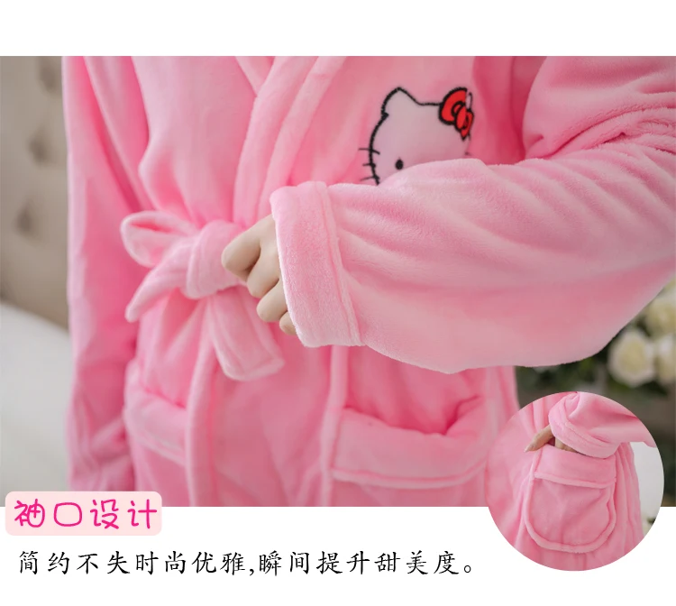Женская фланелевая ночная рубашка hello kitty с длинным рукавом, банный халат, штаны, зимняя Милая Пижама с рисунком, Женская домашняя одежда, комплект одежды для сна