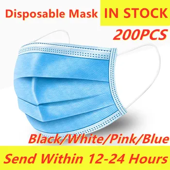 

200 Pcs Mouth Masks 3-layer Anti-Dust Disposable Mascarillas Non Woven Meltblown Cloth Masks Elastic Ear Loop Face Mouth Mask