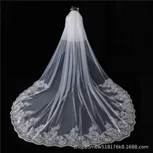 Импортные товары белая кружевная большая кружевная вуаль с блестками и длинным шлейфом shuang ceng dai расческа Фата невесты Свадебные аксессуары