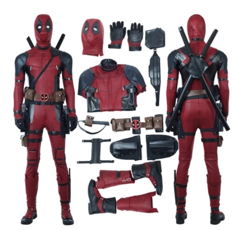 

PU Leather Deadpool 2 Deadpool Cosplay Costume Wade Wilson Costume Red Deadpool Cosplay Jumpsuit For Halloween Party 2 orders