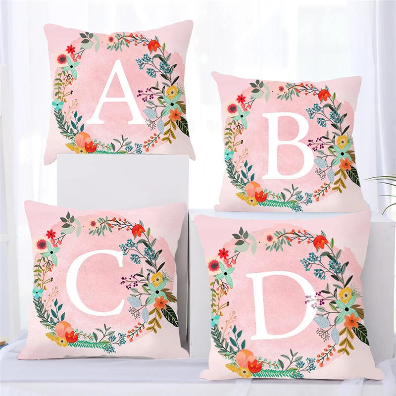 

Fuwatacchi Pink Throw Pillow Case Flower Pillow Cover 26 Alphabet Cushion Cover for Car Home Livingroom Decorative Pillowcase