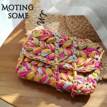 

Cotton Fabric Bag Women Handwoven Handbag Ladies Knitting Elegant Handbags Fashion Girl Hot Hot Bag Messenger Shoulder Bag 2019