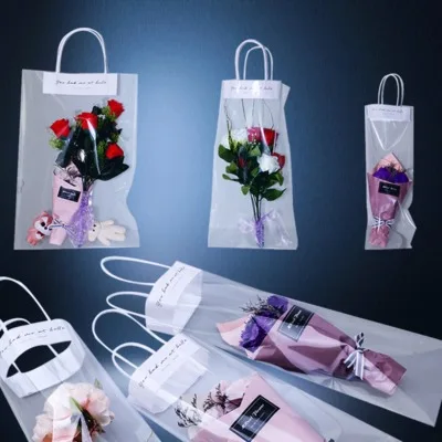 

20pcs Florist Decoration Long Tote PVC Clear Bag Flower Bouquet Bagging Portable Transparent Gift Bag Collocation Packaging