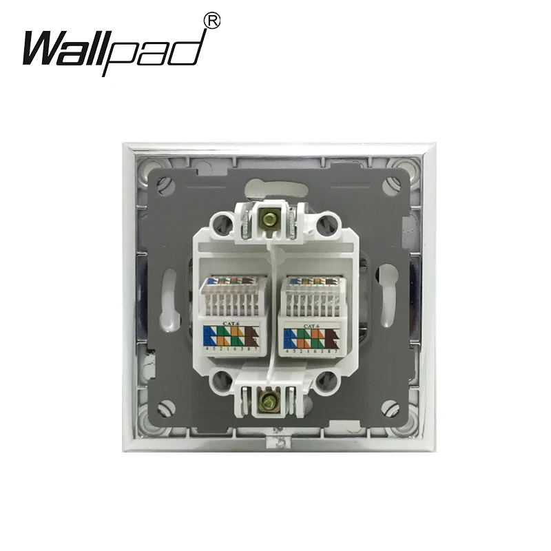 ЕС Double Data Cat6 розетки Wallpad 110V 240V AC металлическая хромированная пластина CAT 6 RJ45