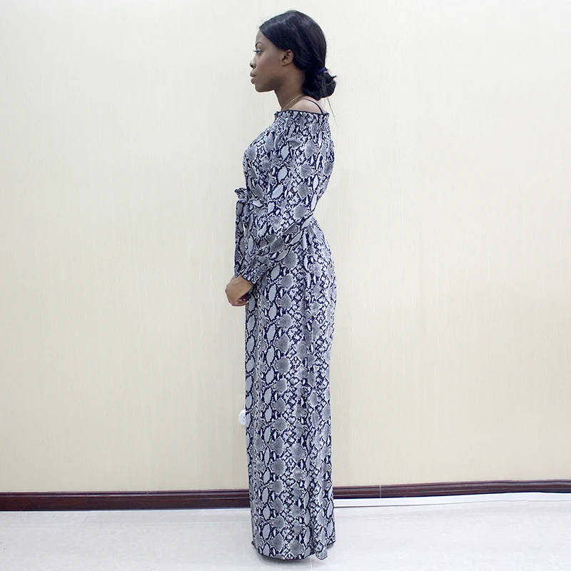 Новый модный дизайн в африканском стиле Dashiki серый Змеиный узор Печатный с открытыми плечами с длинным рукавом модные женские элегантные