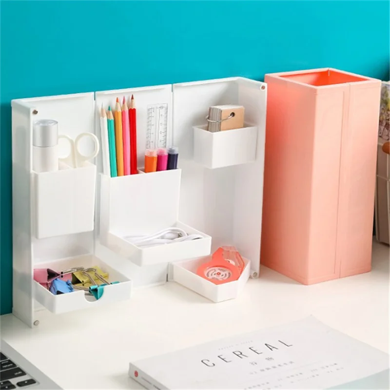 New   Desktop Multi-Compartment Storage Box   Three-Dimensional Cosmetic Finishing Box   Multifunctional Folding Pen Holder