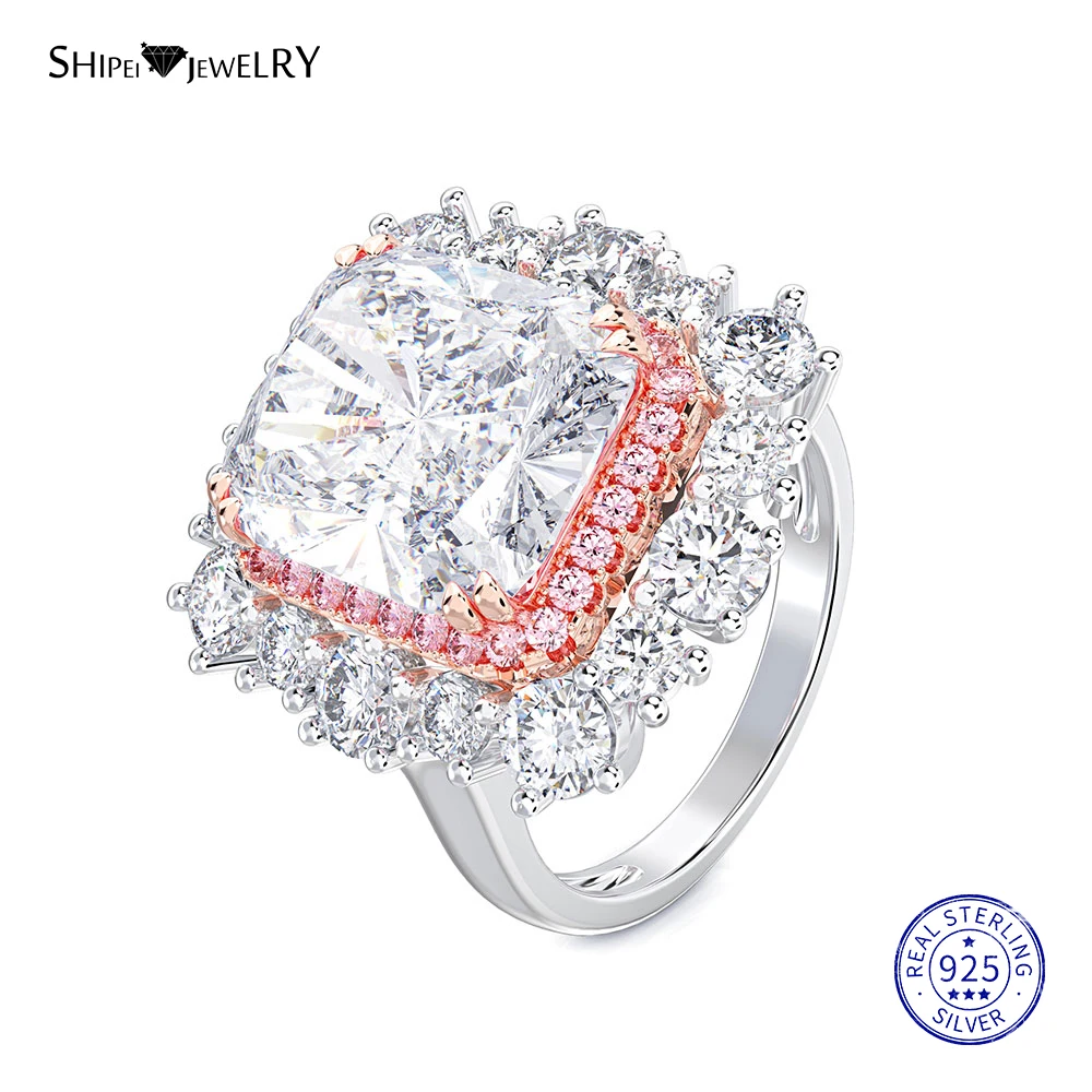 Rosegold-White Shipei, принцесса, огранка, розовый, белый сапфир, кольца для женщин, 925 пробы, серебро, создан Муассанит, кольцо, обручальное, косичка - Цвет камня: Rosegold-White