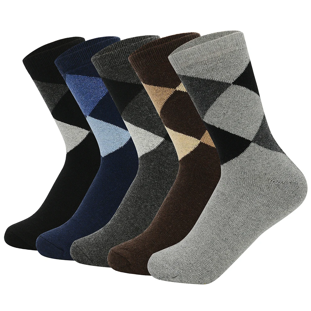 5 Pairs A 5 пар, утепленные мужские хлопковые носки, сохраняющие тепло, пушистые носки-тапочки, теплые зимние толстые носки в стиле пэчворк для мужчин, высокое качество - Цвет: 5 Pairs A