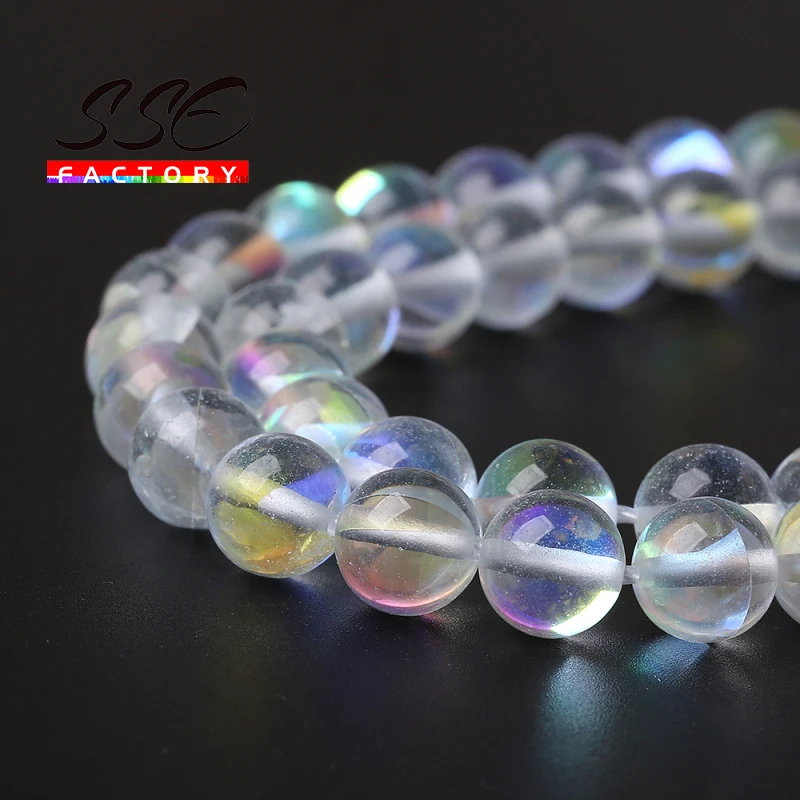 Perle Sfuse In Cristallo Bianco Opaco AB – Moonstone Glitter, Rotonde, 6-12mm, 1 Filo Da 39cm Per Gioielli Fai Da Te