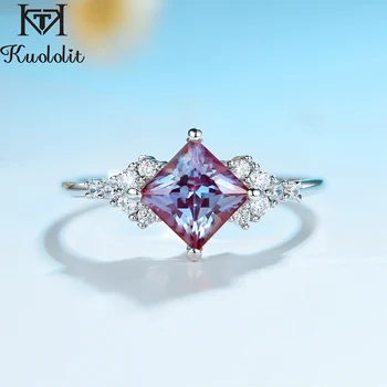 

Kuololit Natural Alexandrite Gemstone Ring for Women Solid 925 Sterling Silver Ring Lab grown princess cut stone for Engagement