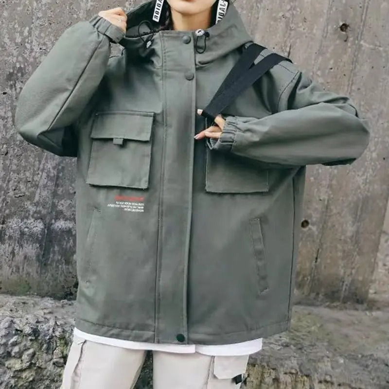 

Oversized Preppy Style Hooded Trench Coat Pocket Loose Plus Size 2XL Women Punk Casual Warm Coat Harajuku Streetwear Winter Hot