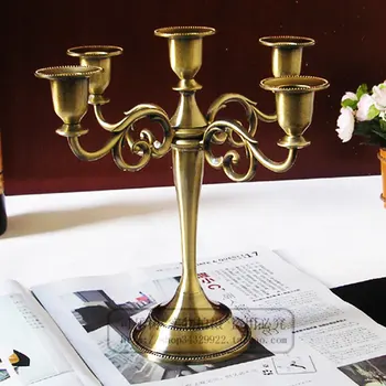 

5 Lights Metal Candle Holder Bronze Candle Stand Candelabra 26cm Tall For Wedding Christmas Hotel home decoration