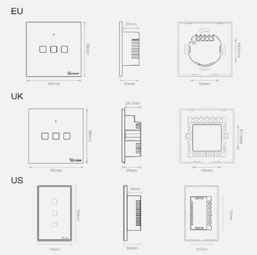 SONOFF T1 EU/UK настенный сенсорный выключатель светильник Панель Стекло Экран 1/2/3, Wi-Fi, сенсорный экран/APP/RF 433 МГц RF пульт Управление умный дом Alexa
