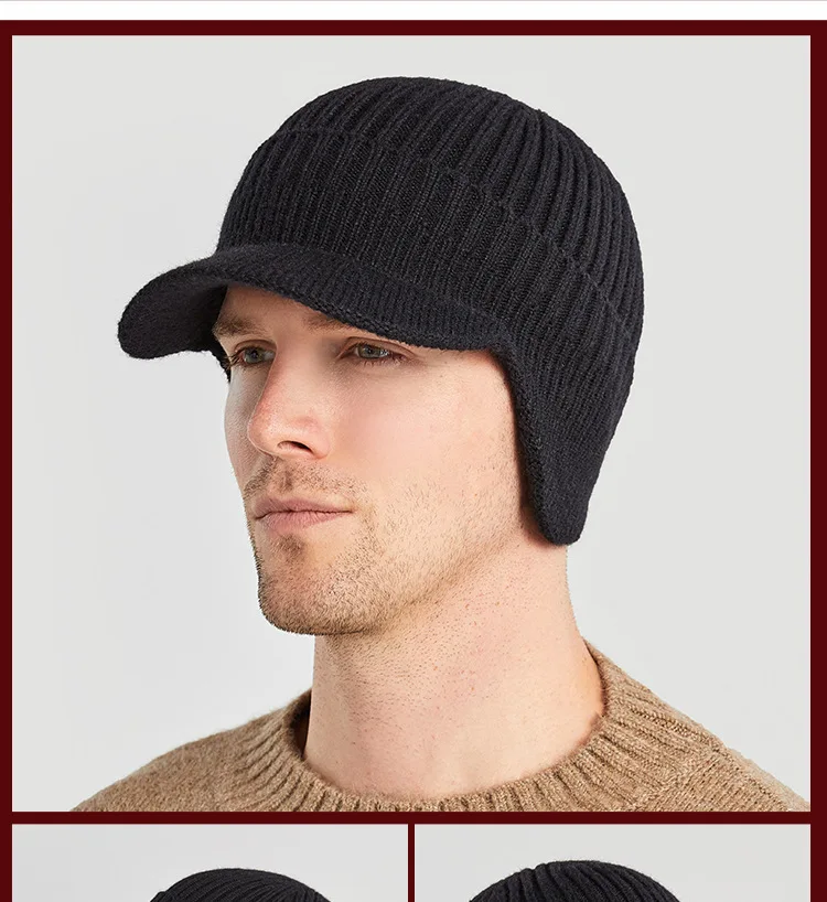 Men's Winter Cotton Knitted Hats Stripe Beanies Protect The Ears Hat Warm Thick Earflap Outdoor Ski Caps carhartt bomber hat