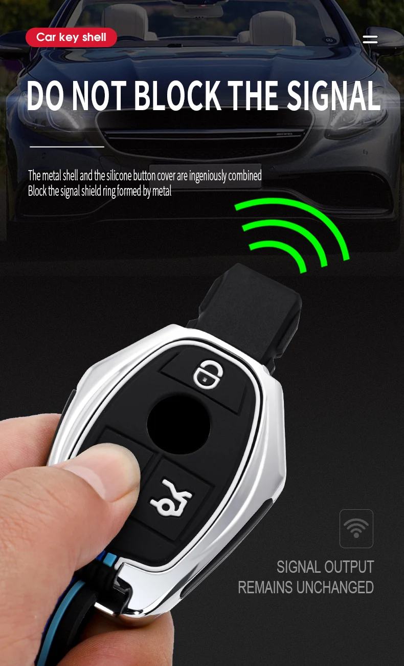 Custodia per chiave A distanza per auto in lega di zinco Shell Fob per Mercedes Benz A B C R classe G GLK GLA CLA W204 W251 W463 W176 accessori - H75f7537e9c244263bf5f06cc0307bd56K