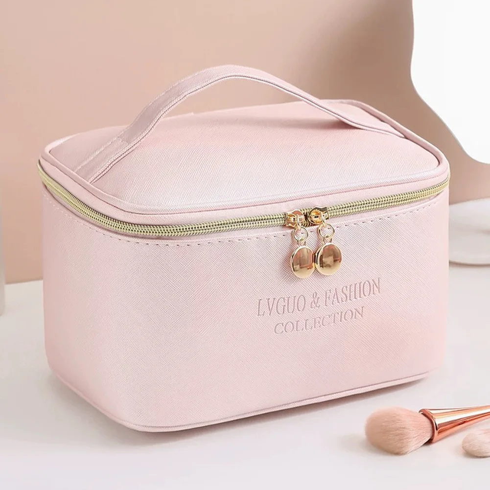 1 Pc  Large Women Cosmetic Bag PU Leather Waterproof  Zipper Make Up Bag Travel Washing Makeup Organizer Beauty Case
