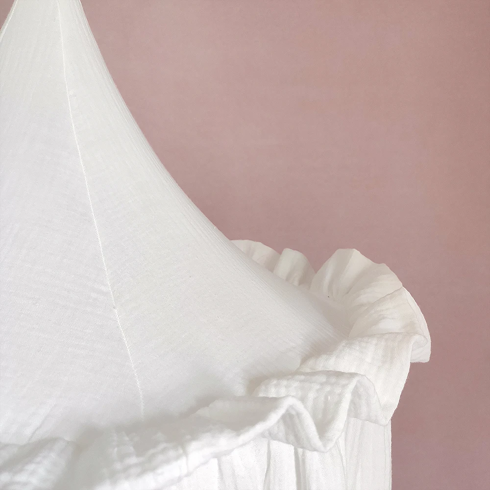 100% Premium Muslin Cotton Hanging Canopy with Frills Bed Baldachin for Kids Room 3