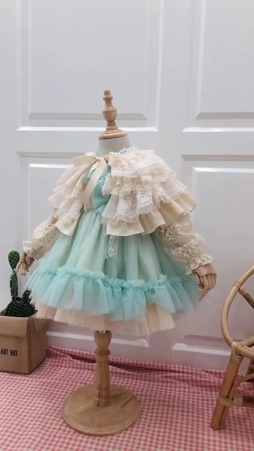 Кружевные вечерние платья-пачки в стиле Лолиты для девочек; детское роскошное Сетчатое платье+ пончо; Розничная ; осенняя одежда