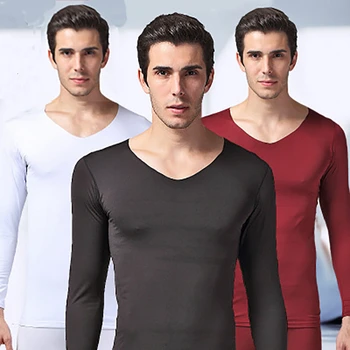 

Men Thick Warm Thermal Underwear V Neck Solid Underwear Set Male Soft Thermal Clothing For Men Winter Suit Wear Long Johns