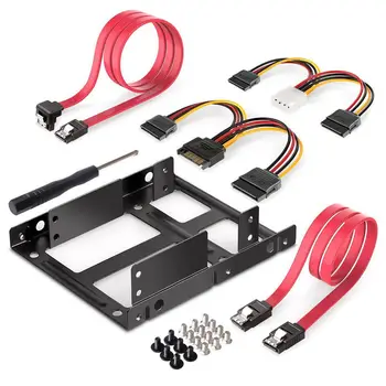 

2.5 inch to 3.5 inch External HDD SSD Metal Mounting Kit Adapter Bracket with SATA Data Power Cables Screws
