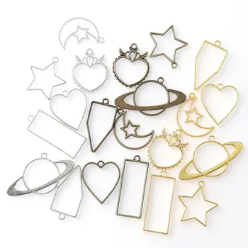 

21 Pcs Hollow Pressed Flower Moon Star Planet Heart Resin Frame Pendant Jewelry Making Accessory