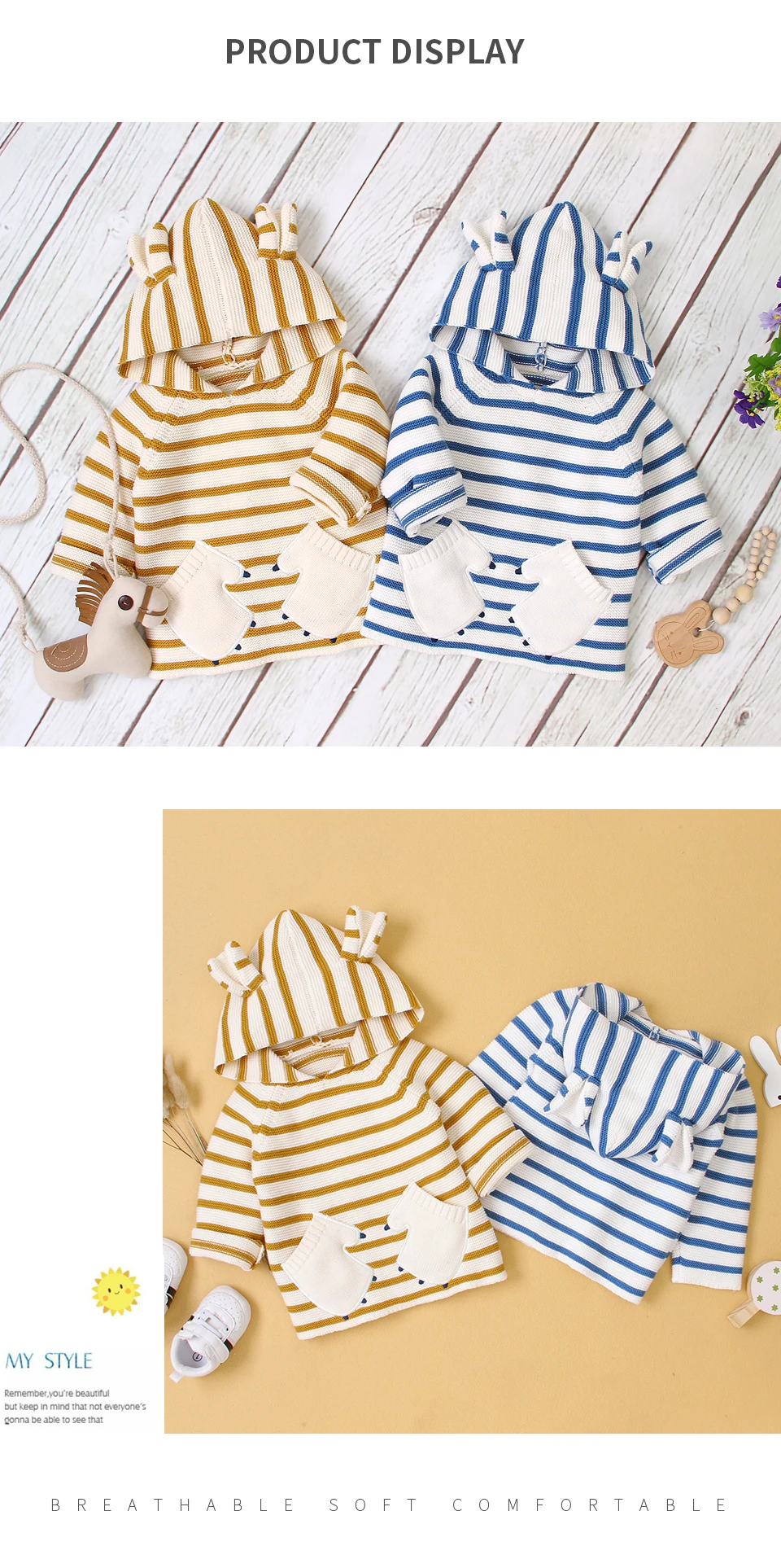 Winter Warm Knitted Baby Sweaters with Hood Jumpers Newborn Boy Girl Pullovers Tops Cute Cartoon Toddler Infant Knitwear Clothes