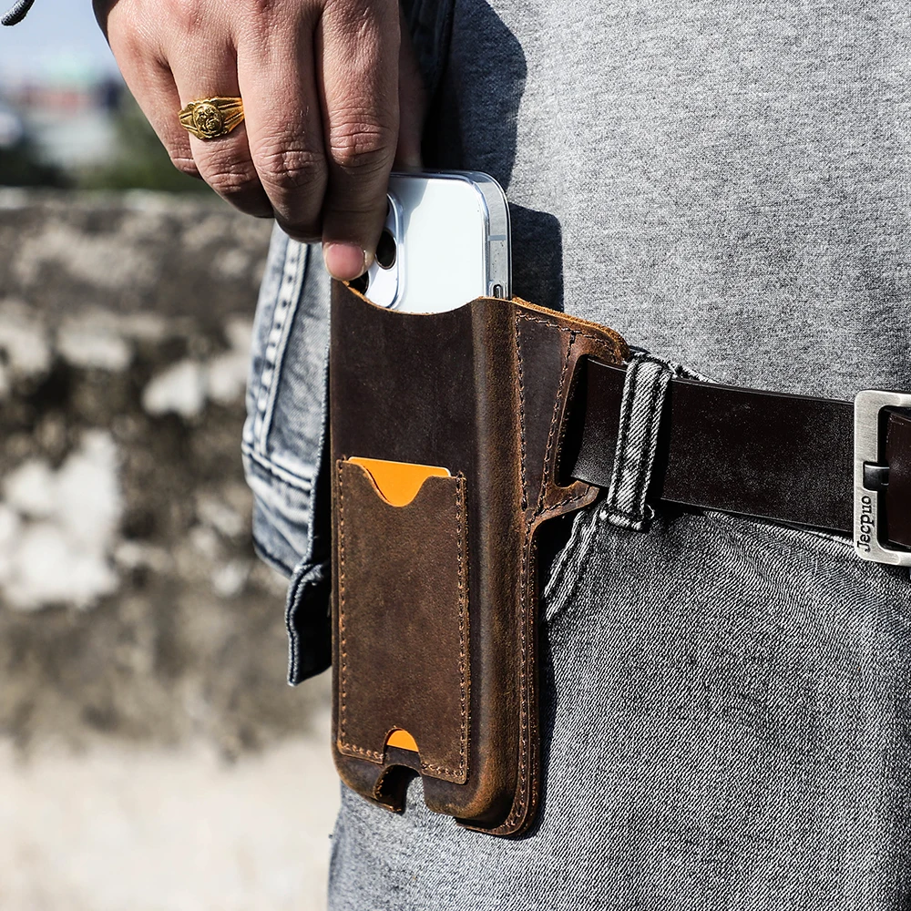 CONTACT'S FAMILY Nubuck Leather men Cellphone Loop Holster