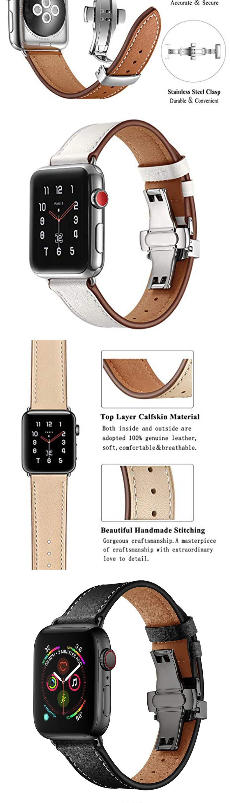 Leather Smart Strap Compatible For Apple Watch Strap 38mm 40mm 42mm 44mm Stylish Leather For Apple Strap watch Series 1, 2, 3, 4