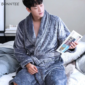 

Robes Men Flannel Soft Leisure Autumn Winter Plus Velvet Warm Comfortable Mens Bathrobes Homewear Chic Korean Style Big Size 3XL