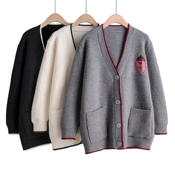 

2019 Women Spring Autumn Solid Knitted V-neck With Animal Pattern Casual Female Sweater Ladies Outwear