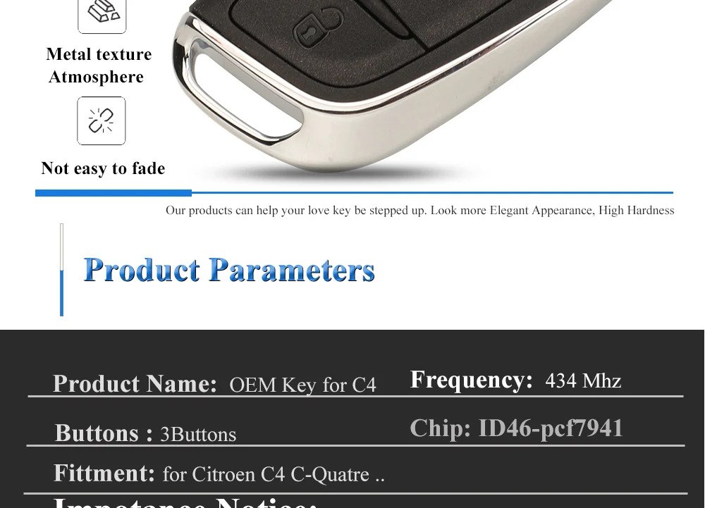 Keyforkess 5X OEM originale 433.92Mhz FSK ID46 PCF7941 Chip Flip Car Key per Citroen C4 c-quatre 3 pulsanti Auto pieghevole telecomando 11 Keyforkess 5X OEM originale 433.92Mhz FSK ID46 PCF7941 Chip Flip Car Key per Citroen C4 c-quatre 3 pulsanti Auto pieghevole telecomando - H75f7f8e6c9464c35a6afc4a3d6eccd03C