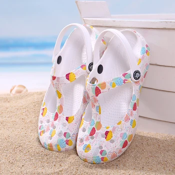 

Summer Women Mules Clogs Beach Breathable Mary Janes Sweet Printing Slippers Woman's Sandals Jelly Shoes Cute Garden Shoes