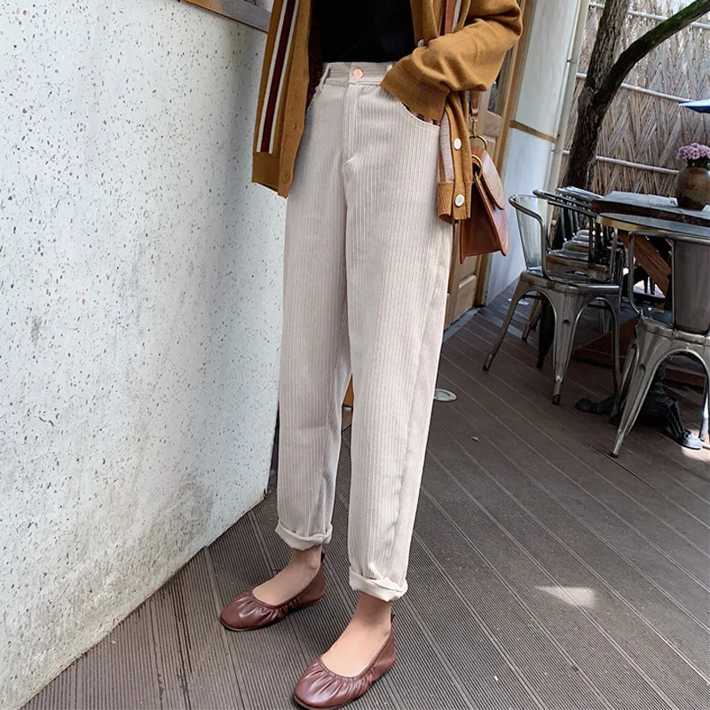 Casual Spring Summer Women Corduroy Pants Streetwear High Waist Female Straight Pants 2020 Women Trousers Capris Good Quality Casual Spring Summer Women Corduroy Pants Streetwear High Waist Female Straight Pants 2020 Women Trousers Capris Good Quality