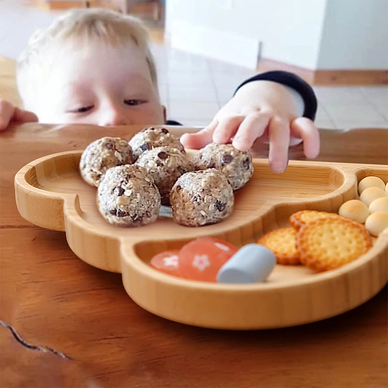 6pcs Baby Silicone Plate Spoon Set Baby Feeding Silicone Bowl  for kid Non-slip Bamboo Wood Dinner Plate Silicone Tableware 4