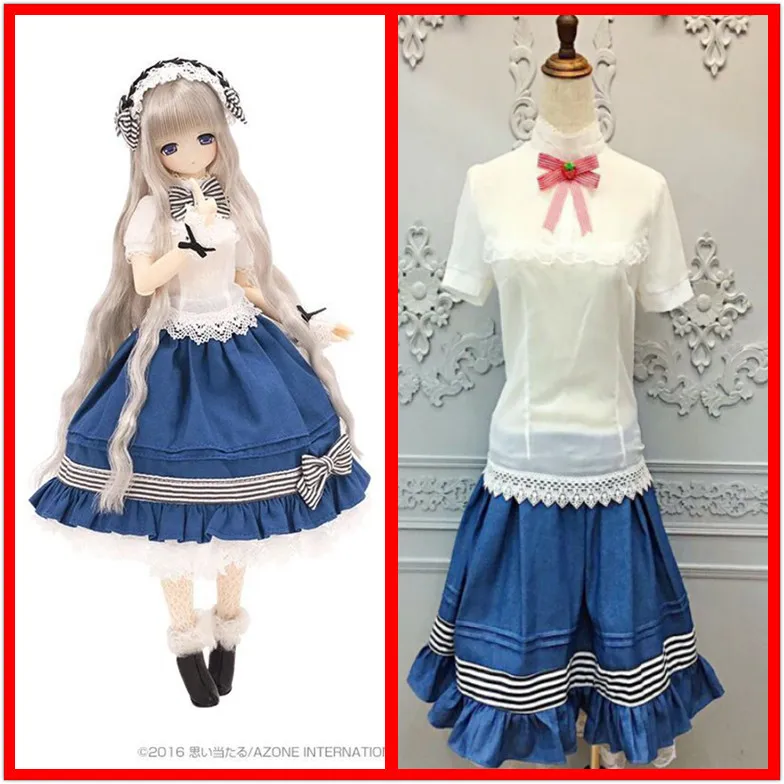 

Super Meng Student Uniform Cosplay Blue And White Maid Costume Cute Bow Maid Dress Serve WOMEN'S Dress Anime Clothing