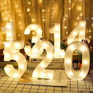 Lámpara de luz nocturna con pilas AA para decoración, luminaria creativa Digital con números y letras, para Navidad, boda, fiesta de cumpleaños, 0-9