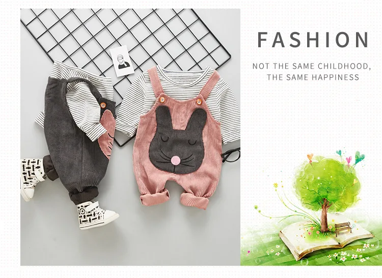Комплекты одежды для маленьких девочек весенне-осенние модные хлопковые топы для новорожденных+ комбинезон спортивный костюм из 2 предметов для маленьких мальчиков