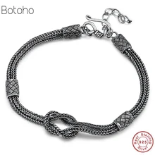 Мужской женский браслет, браслет, Настоящее Серебро S925 пробы, плетеная веревка, лисий хвост, цепочка, браслет, ювелирное изделие, joyas de plata 925