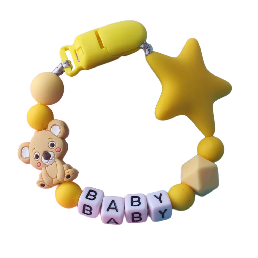 Силиконовый браслет для прорезывающихся зубов Соска-пустышка Koala Star Beads - Цвет: Цвет: желтый