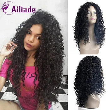 

AILIADE Long Afro Black Synthetic Kinky Curly Wigs for Women Ombre Fluffy African American Natural Black Heat Resistant Hair