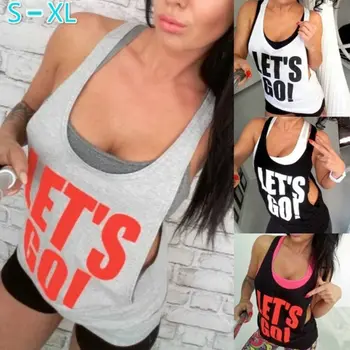 

Women Summer Loose Letter Tanks Sports Vest Workout Racer Gym Crossfit Dance Casual Tank Vest Top