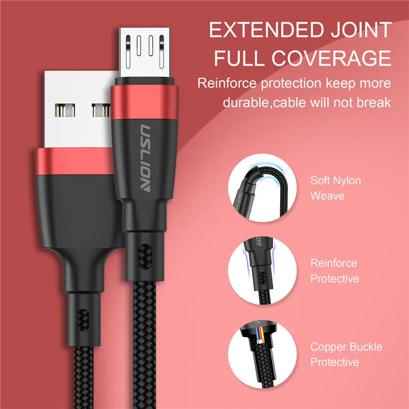 Кабель Micro USB USLION для Samsung Android кабель передачи данных QC 3 0 быстрой зарядки Xiaomi Redmi