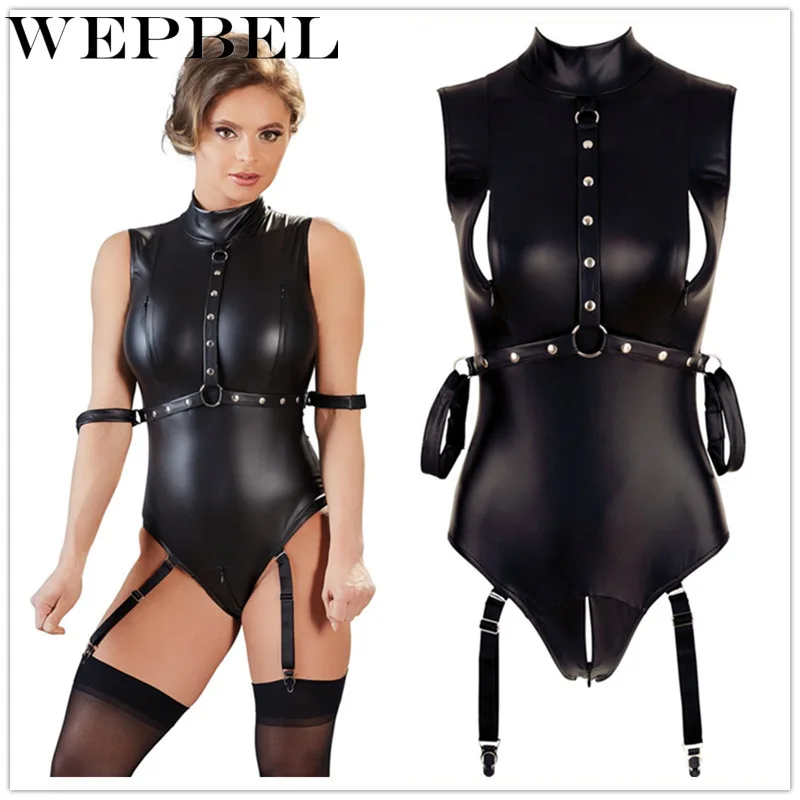 WEPBEL женское кожаное платье из ПВХ Клубная одежда латексные кожаные колготки боди