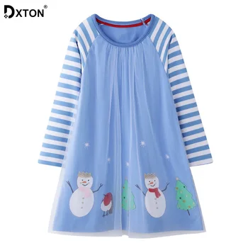 

DXTON Long Sleeve Girls Dress Christmas Children Clothes Winter Kids Dress For Girls Toddler Costume Stripe Cotton Girls Clothes